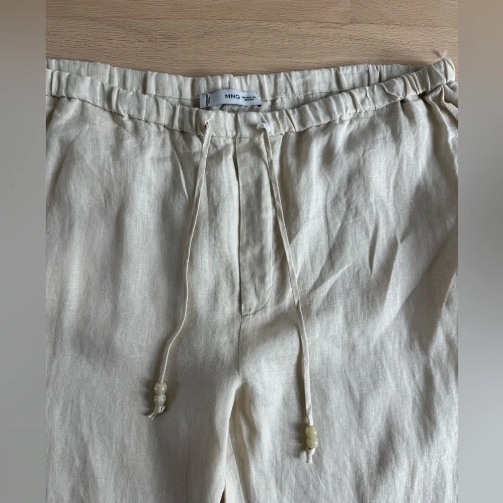 MANGO 100% linen tie waist ankle pants in tan Women's XXL Minimalist Casual NEW